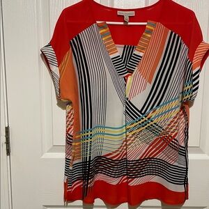 Dana Buchman Multicolor Abstract V-Neck Flutter sleeve Blouse -Discontinued-M